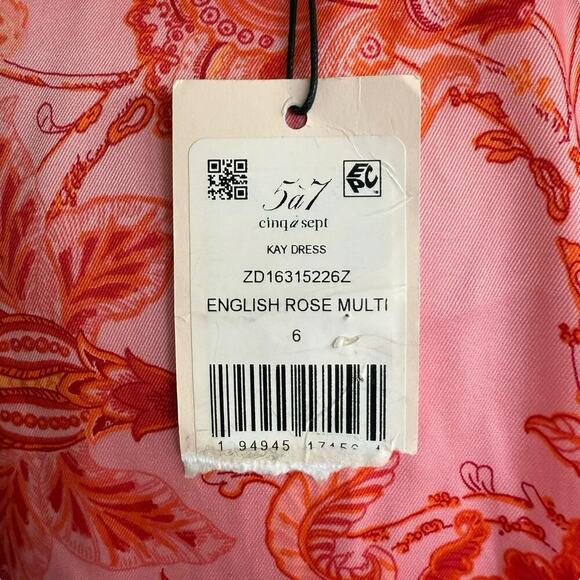 Cinq a Sept Kay Ruffle Midi Dress English Rose Pink Orange Floral Sz 6 Fairycore - Picture 5 of 13